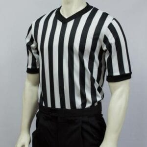A referee shirt and pants are shown.
