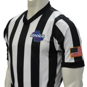 A referee shirt with the usa flag on it.