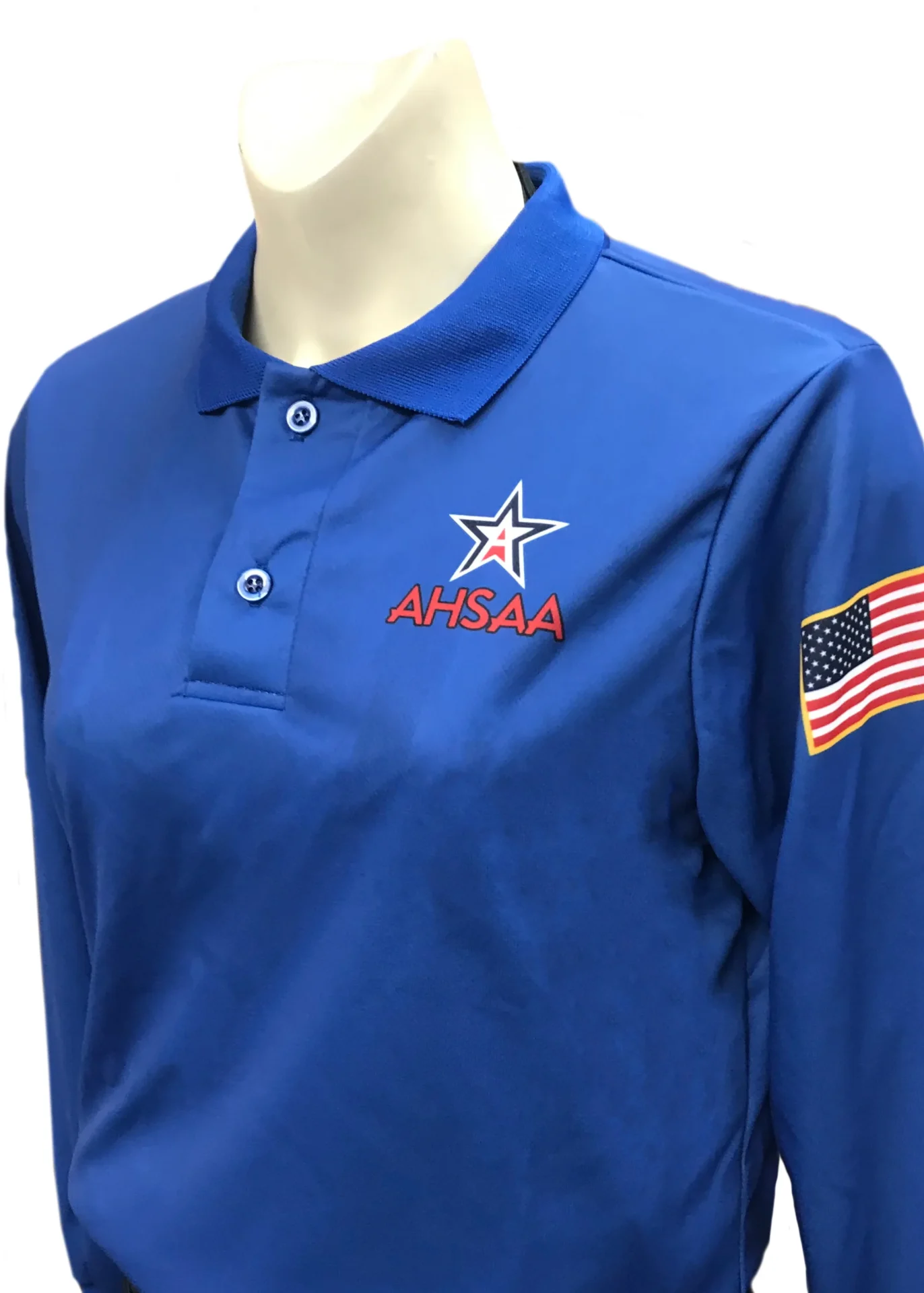 A blue shirt with an american flag on it.