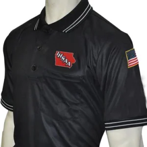 A close up of the chest patch on a referee shirt
