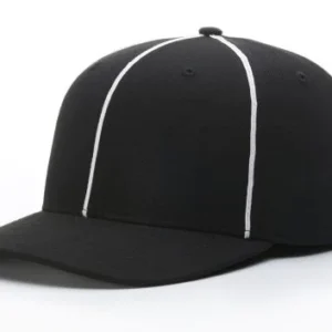 A black hat with white lines on it.