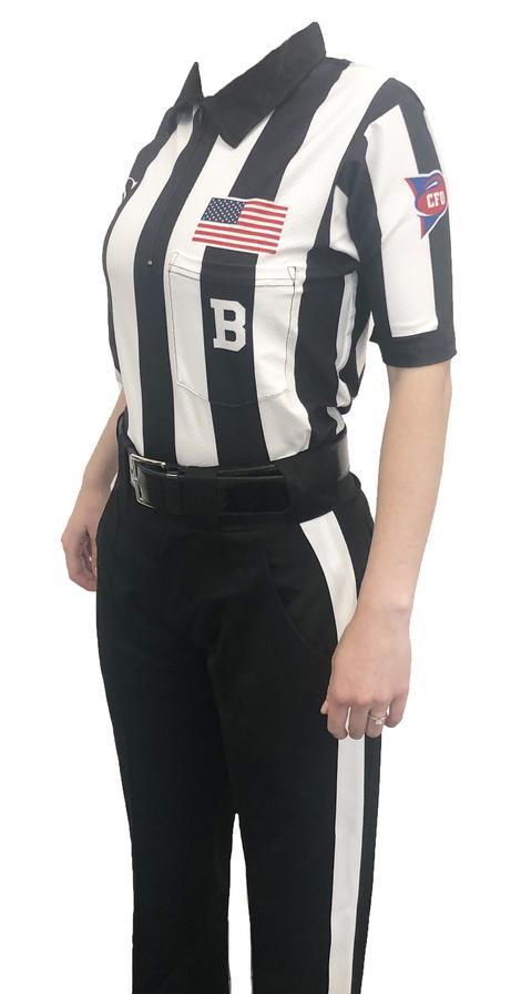 A referee is standing in front of the camera.
