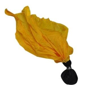 A yellow umbrella with black handle and top.