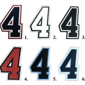 A number four in six different colors.