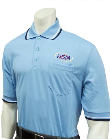 A light blue shirt with a black and white stripe around the collar.