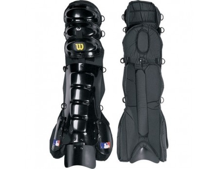 A pair of black shin guards with straps on them.