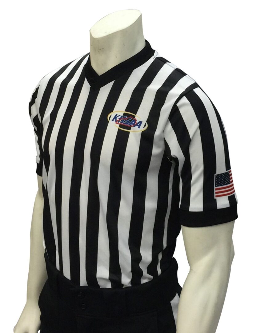 A referee shirt with the american flag on it.