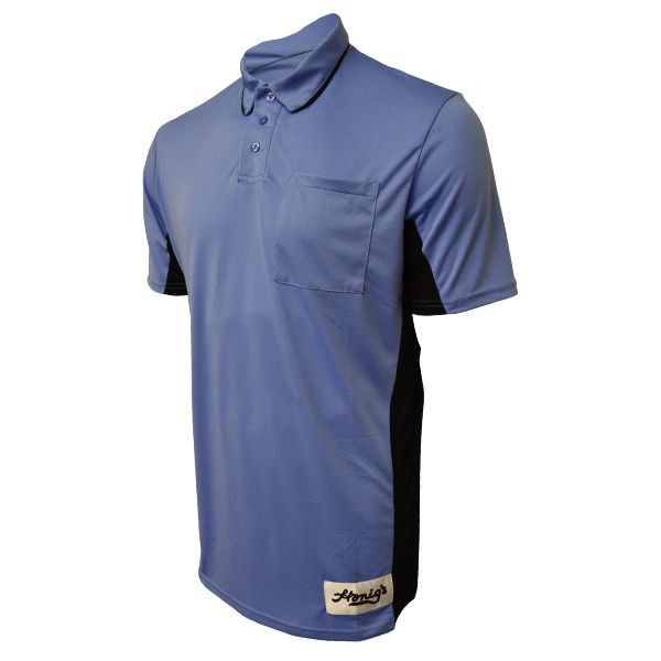 A blue and black shirt is shown on the side.