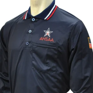 A referee shirt with the ahsaa logo on it.