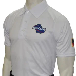 A white umpire shirt with an embroidered logo.