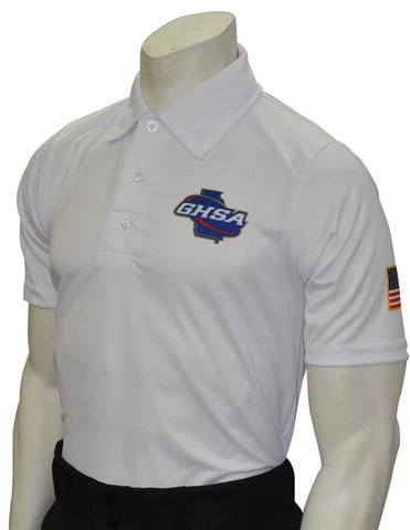 A white umpire shirt with an embroidered logo.