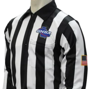 A referee shirt with the ghsa logo on it.