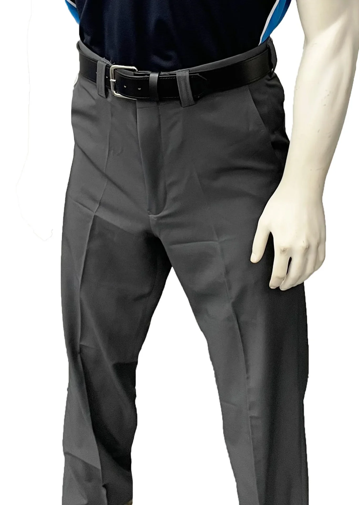 A man wearing black pants and white shirt.