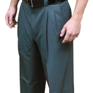 A man wearing a black belt and green pants.