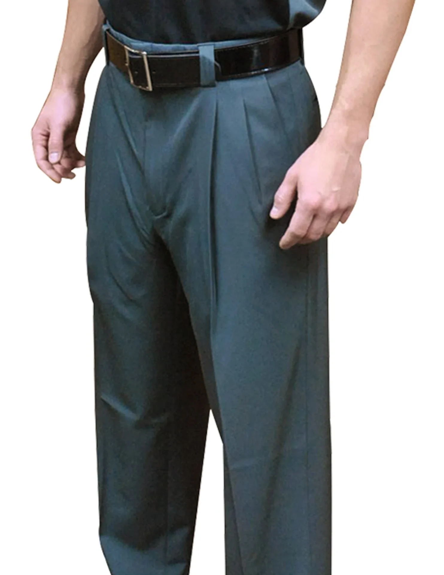 A man wearing green pants and black belt.