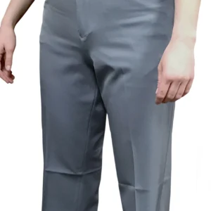 A man wearing grey pants and a white shirt.