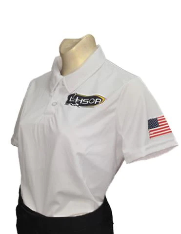 A white shirt with an american flag on the sleeve.
