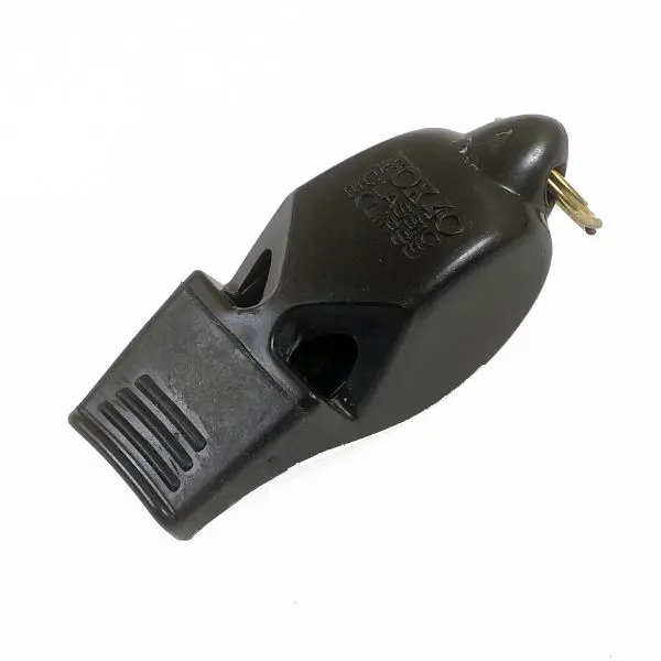 A black whistle with a key on top of it.