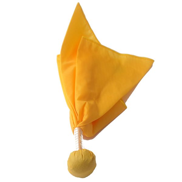 A yellow flag with a ball on top of it.