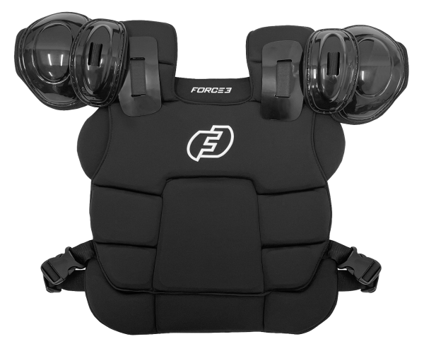 A catchers chest protector with two pads on top of it.