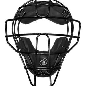 A black baseball catcher 's mask with the number 1 3.