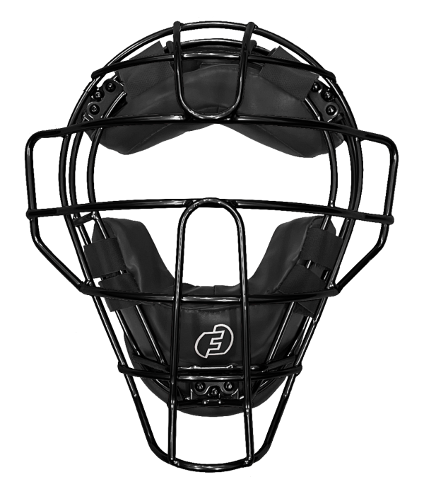 A black baseball catcher 's mask with the number 1 3.