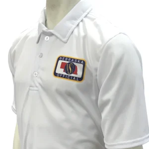 A white shirt with a patch on the chest.