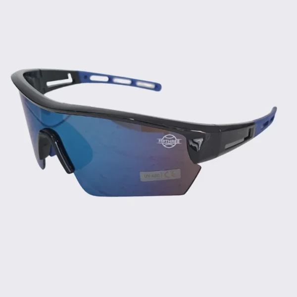 A pair of sunglasses with blue lenses.