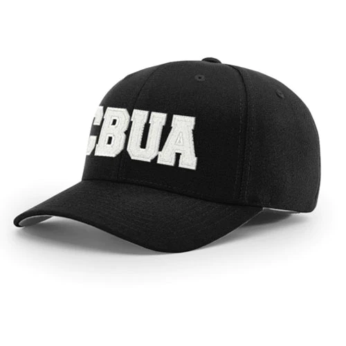 A black cap with the word cbua on it.