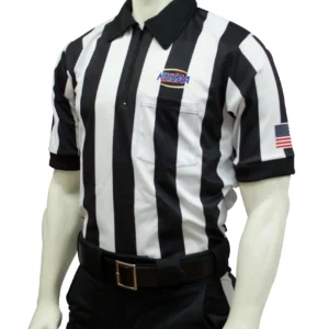 A referee shirt with the american flag on it.