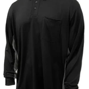 A man wearing black long sleeve shirt and standing up.
