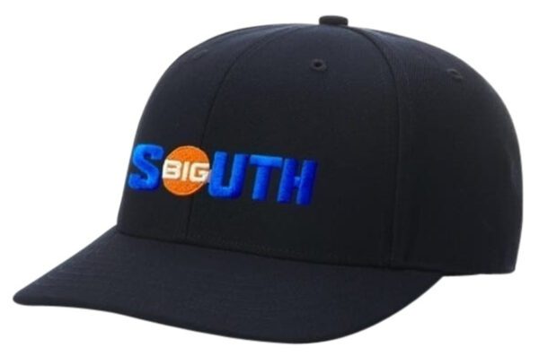 A black hat with the word " big south " on it.