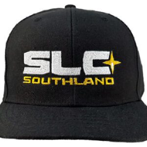 A black hat with the letters slc southland on it.