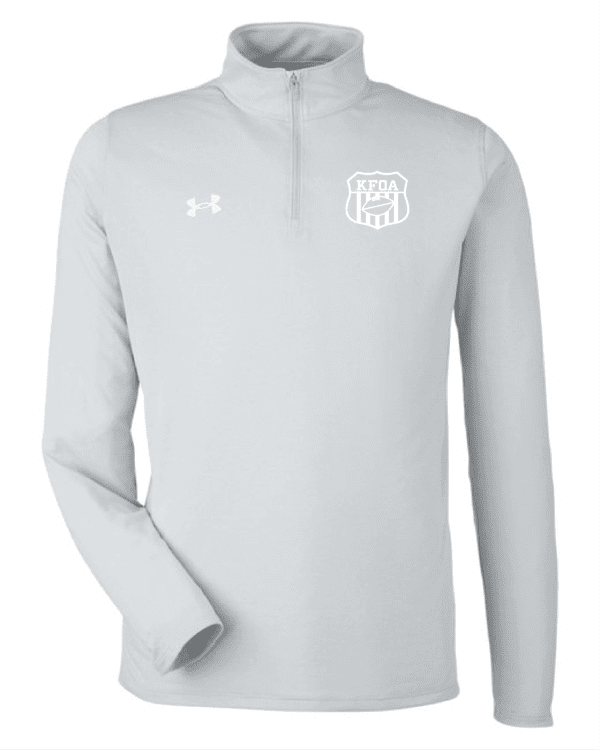 A white under armour shirt with the ua logo on it.