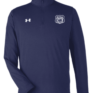 A navy blue under armour jacket with the ua logo on it.