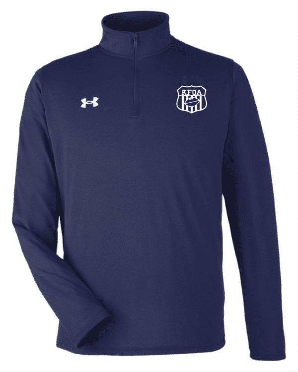 A navy blue under armour jacket with the ua logo on it.