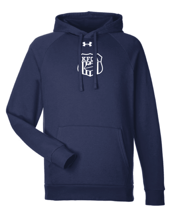 A navy blue hoodie with the word " b " on it.