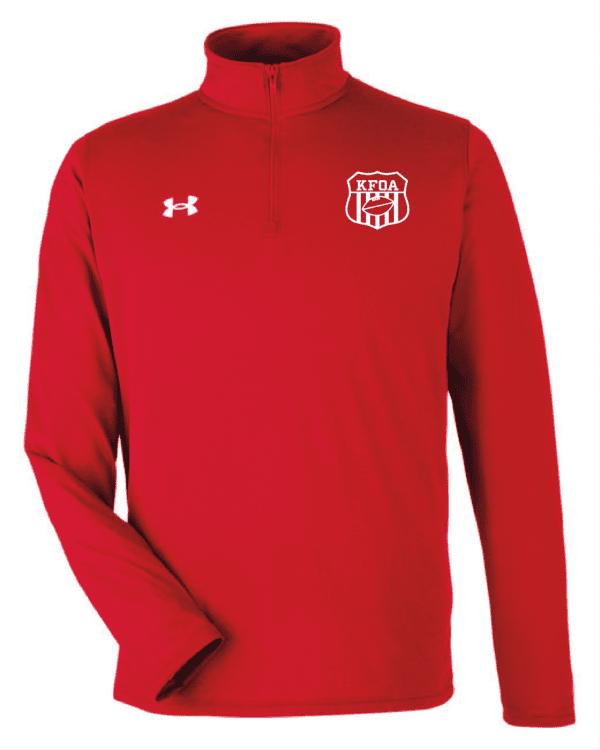 A red under armour jacket with the ua logo on it.