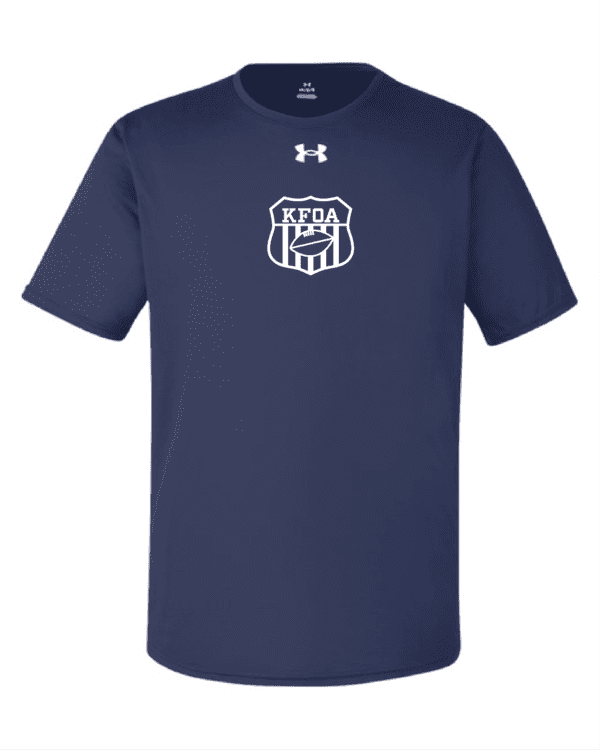 A navy blue under armour shirt with the kappa delta phi crest on it.