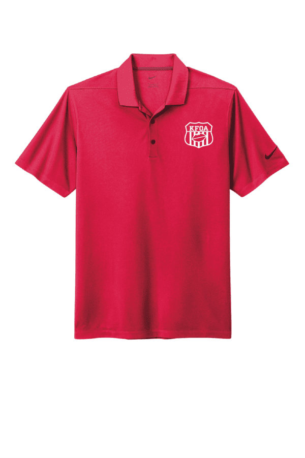 A red nike polo shirt with the logo of the new york giants.