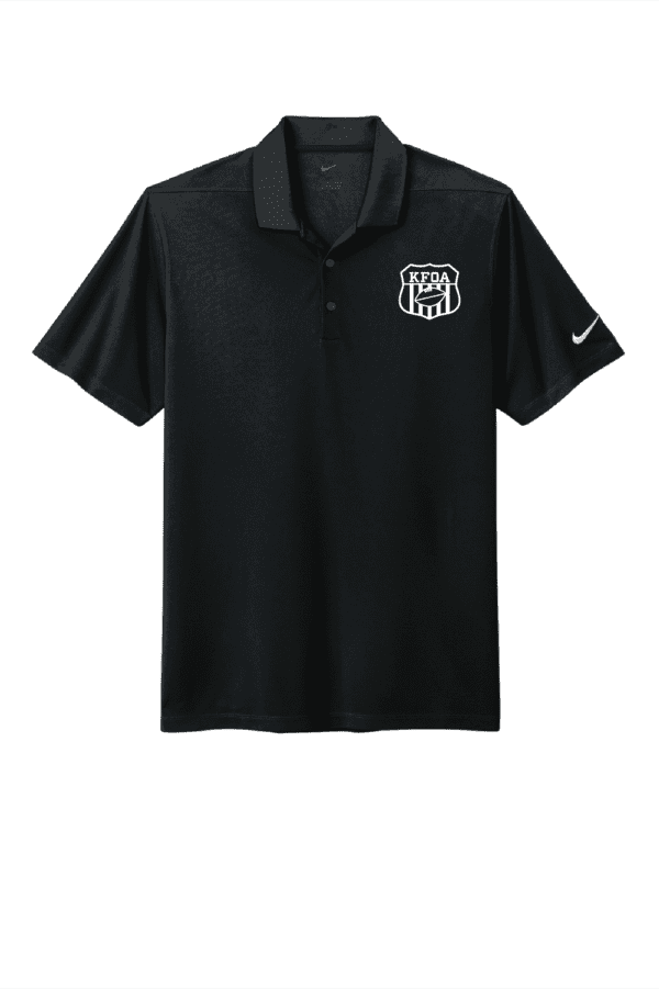 A black nike polo shirt with the logo of the city of chicago.