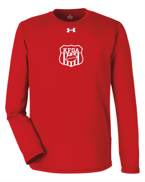 A red long sleeve shirt with the words " kepa team " on it.