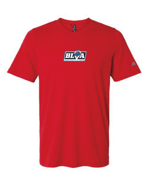 A red shirt with the words blta on it.