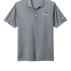 A gray nike polo shirt with an image of the logo.