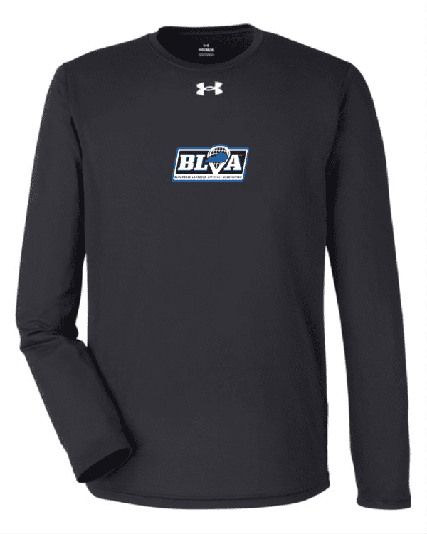 A black long sleeve shirt with the blaq logo on it.