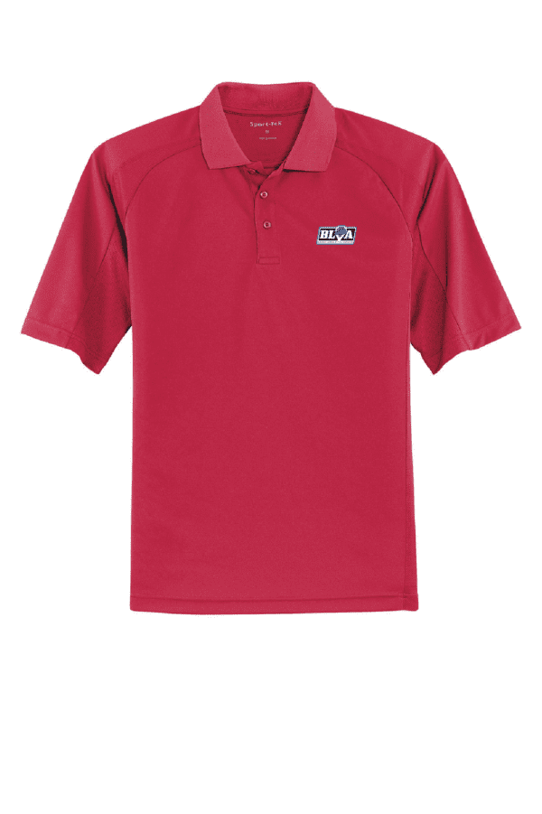 A red polo shirt with the words " bca " on it.