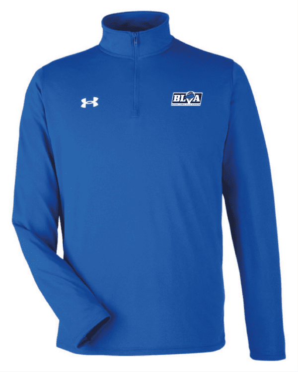 A blue under armour jacket with the ua logo on it.