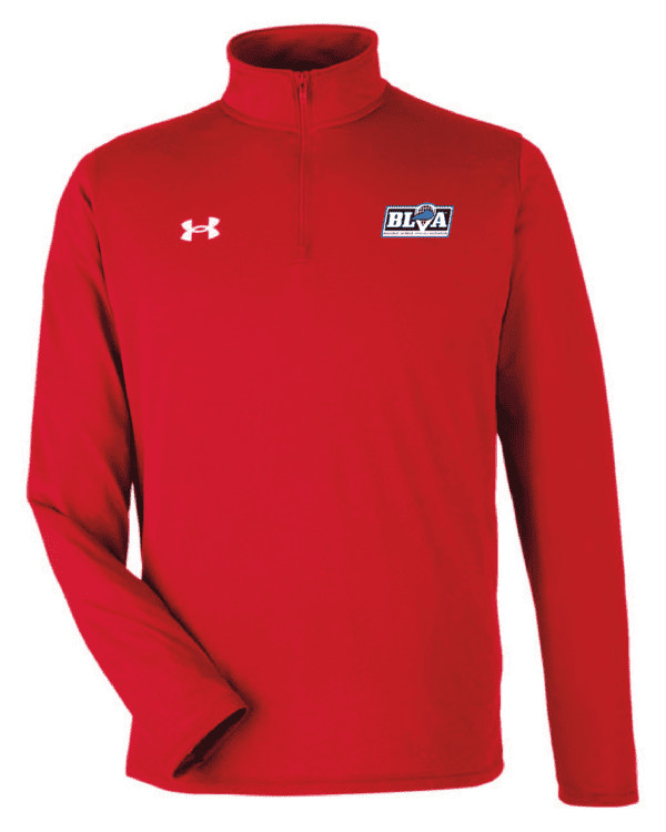 A red under armour jacket with the ua logo on it.