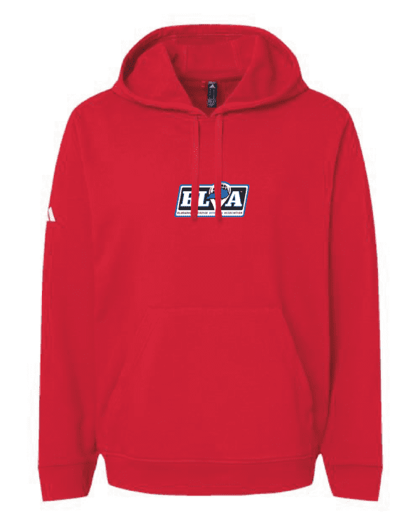 A red hoodie with the words " 1 0 4 " on it.