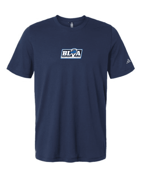 A navy blue t-shirt with the word bla on it.